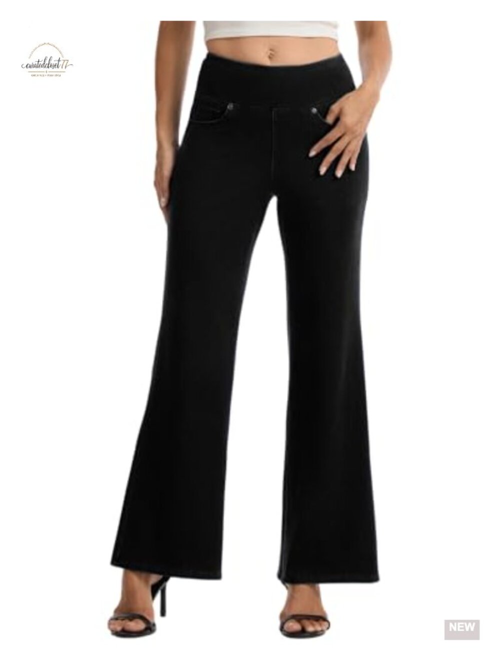Women's High Waisted Stretch Denim Flare Jeans Pull On Jeggings with Pockets